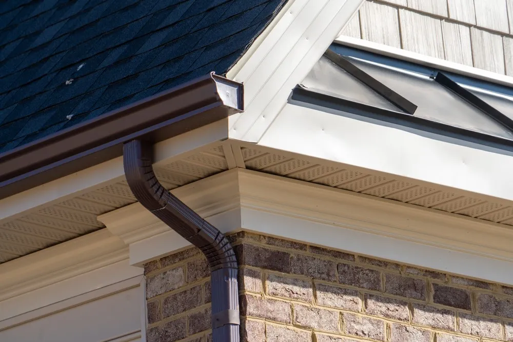 Gutter run and downspout after installation