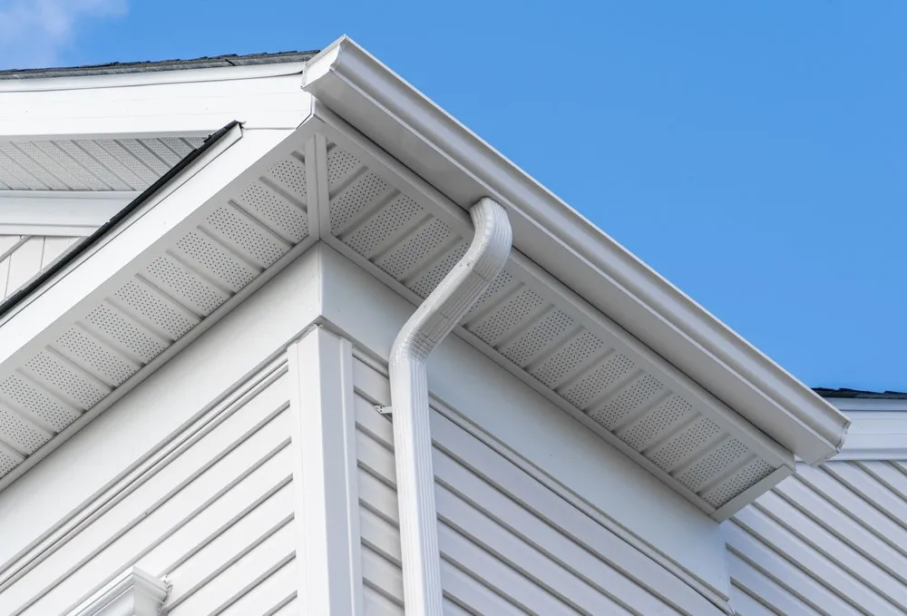 Completed gutter installation on a residential roofline